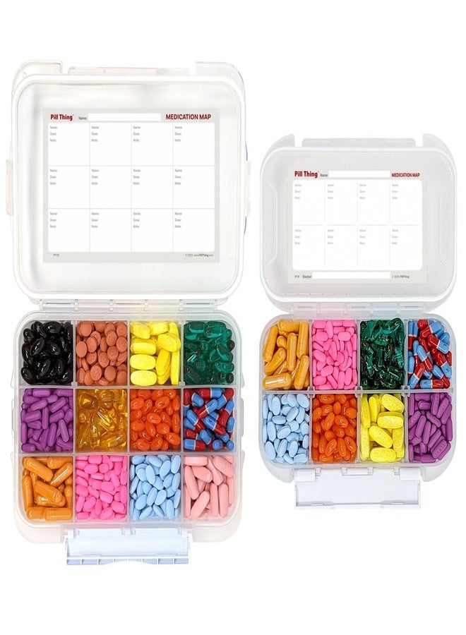 pill thing علب حبوب كبيرة بـ 8 و 12 قسمًا مع ختم محكم الإغلاق - علبة أدوية مقاومة للماء مع حشية سيليكون وخريطة للأدوية (عبوة كومبو - 8 و 12 قسمًا) - Image 1